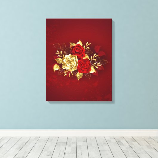Drie juwelen Rozen Canvas Afdruk (Insitu (Houten vloer))