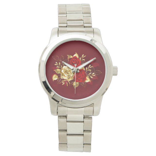 Drie juwelen Rozen Horloge (Voorkant)