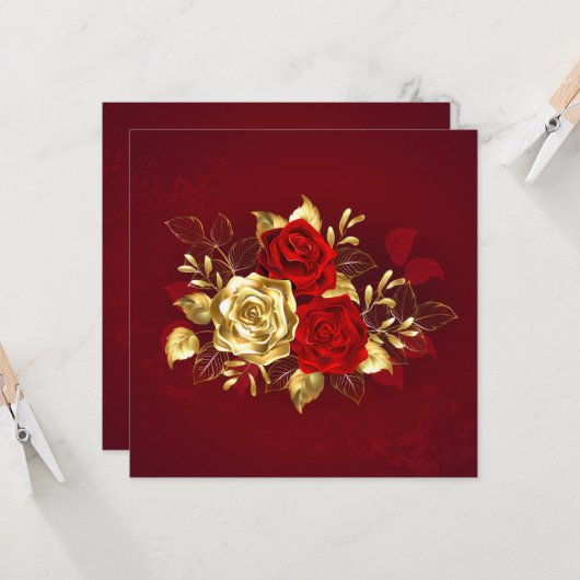 Drie juwelen Rozen Kaart (Voorkant / Achterkant in situ)