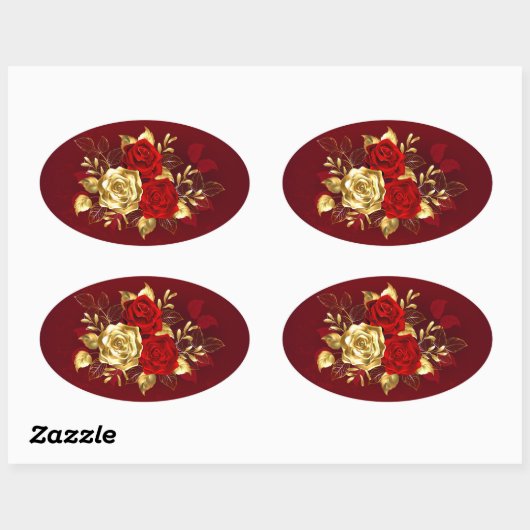 Drie juwelen Rozen Ovale Sticker (Vel)