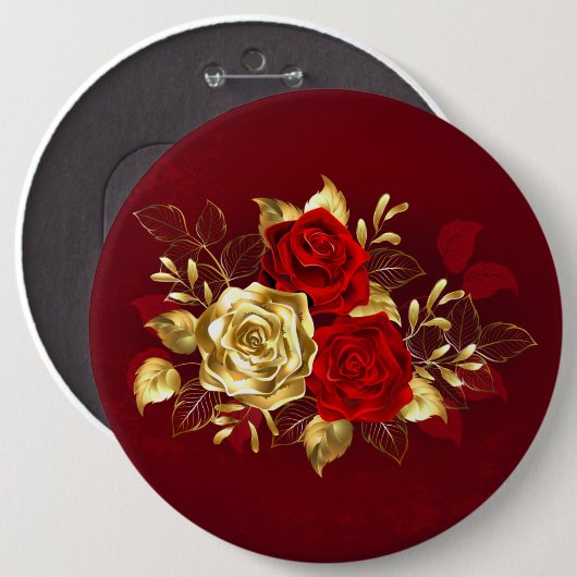 Drie juwelen Rozen Ronde Button 6,0 Cm (Voorkant /achterkant)