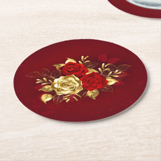 Drie juwelen Rozen Ronde Kartonnen Onderzetter (Gebogen)
