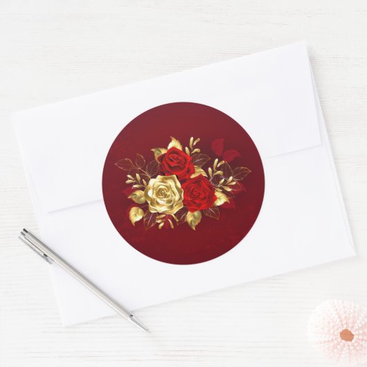 Drie juwelen Rozen Ronde Sticker (Envelop)