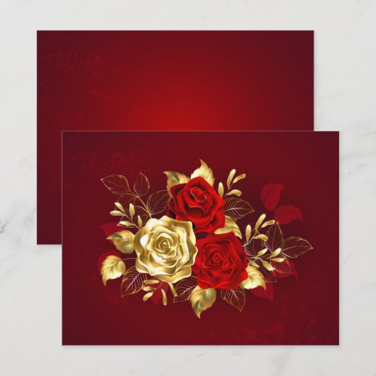 Drie juwelen Rozen RSVP Kaartje (Voorkant / Achterkant)