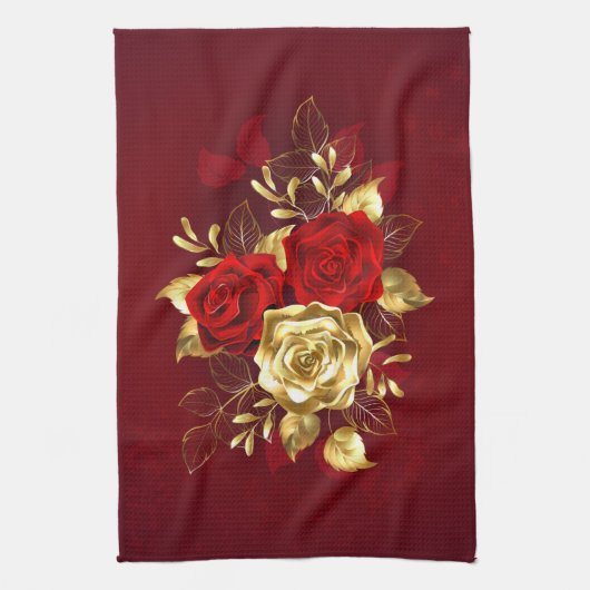 Drie juwelen Rozen Theedoek (Verticaal)