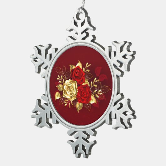 Drie juwelen Rozen Tin Sneeuwvlok Ornament (Rechts)