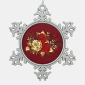 Drie juwelen Rozen Tin Sneeuwvlok Ornament (Voorkant)
