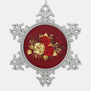 Drie juwelen Rozen Tin Sneeuwvlok Ornament
