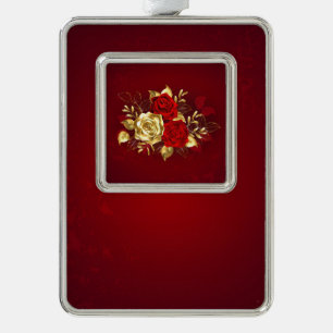 Drie juwelen Rozen Verzilverd Omlijst Ornament