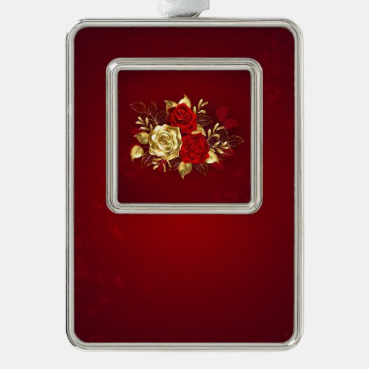 Drie juwelen Rozen Verzilverd Omlijst Ornament (Voorkant)