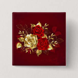 Drie juwelen Rozen Vierkante Button 5,1 Cm