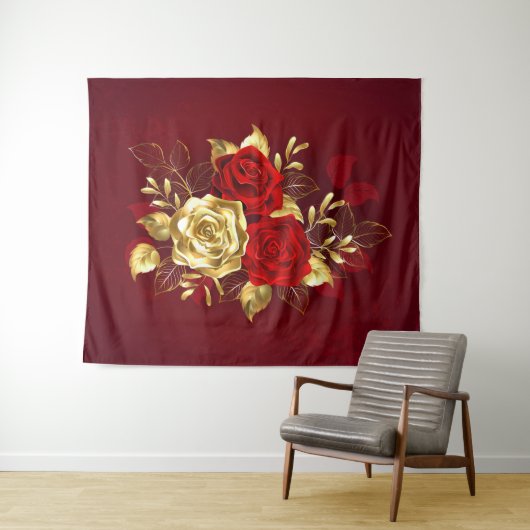 Drie juwelen Rozen Wandkleed (In Situ (horizontaal))