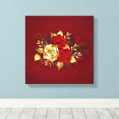 Drie juwelenrozen canvas afdruk (Insitu (Houten vloer))