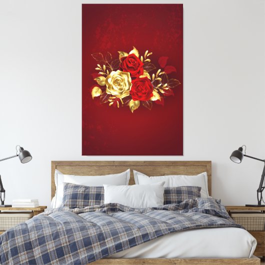 Drie juwelenrozen canvas afdruk (Insitu (Slaapkamer))