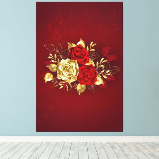 Drie juwelenrozen canvas afdruk (Insitu (Houten vloer))