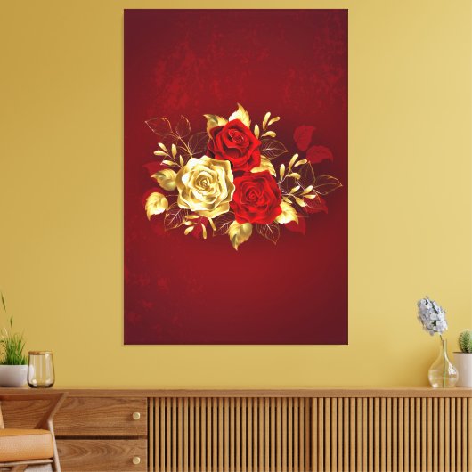 Drie juwelenrozen canvas afdruk (Insitu (Woonkamer))