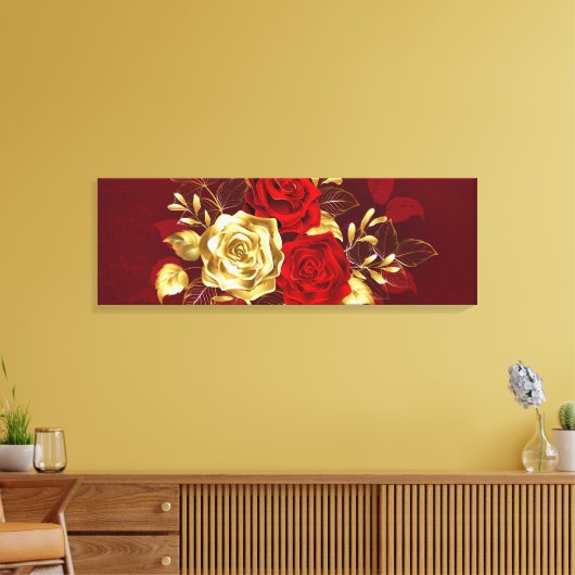 Drie juwelenrozen canvas afdruk (Insitu (Woonkamer))