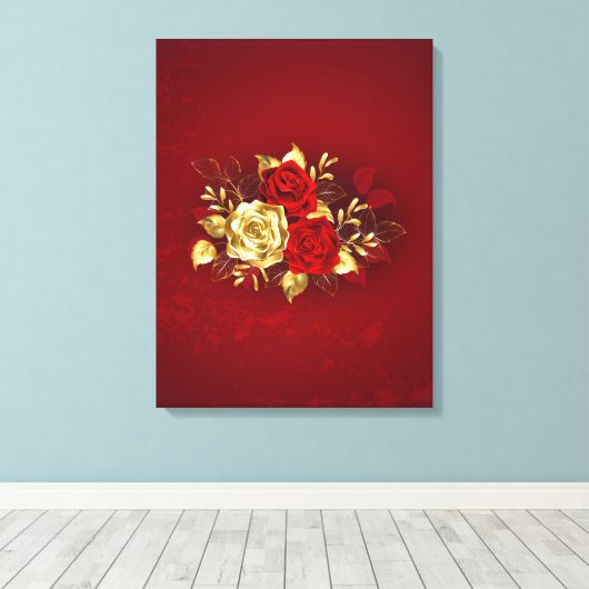 Drie juwelenrozen canvas afdruk (Insitu (Houten vloer))