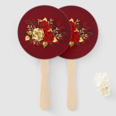 Drie juwelenrozen handwaaier (Voorkant en achterkant)