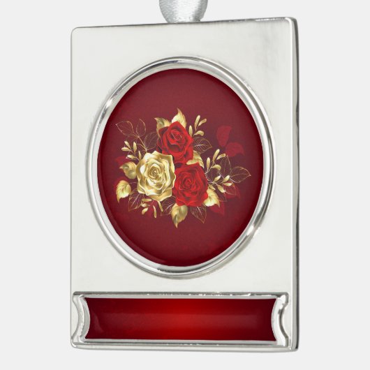 Drie juwelenrozen verzilverd banner ornament (Links)