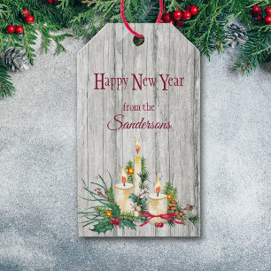 Drie kaars-kerst-Bouquet op hout Cadeaulabel