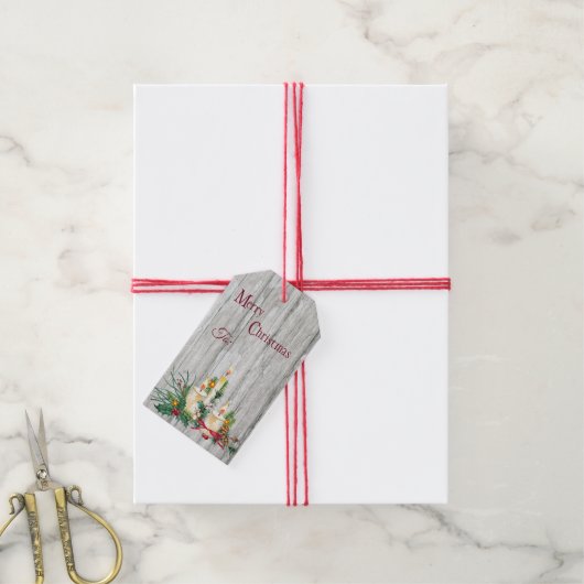 Drie kaars-kerst-Bouquet op hout Cadeaulabel (Met Touw)