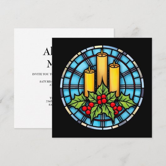 Drie kaarsen met Holly Christmas Glas in lood Kaart (Voorkant / Achterkant)