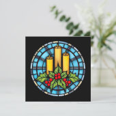 Drie kaarsen met Holly Christmas Glas in lood Kaart (Staand voorkant)