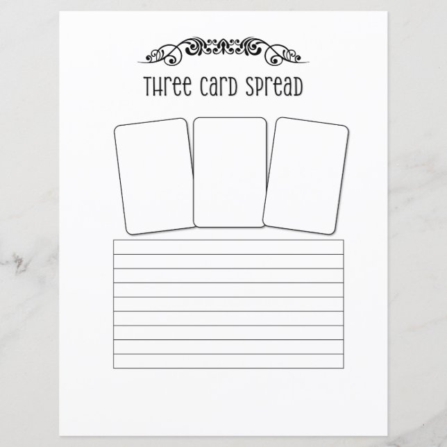 Drie Kaart Tarot Spread Sheet (Voorkant)