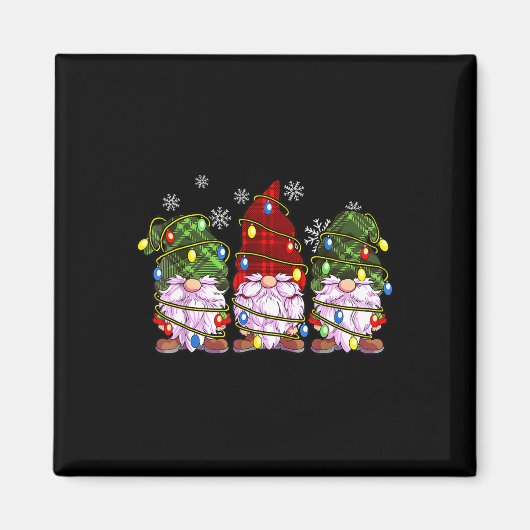 Drie kabouters Buffalo Plaid Rode Kerst Magneet (Voorkant)
