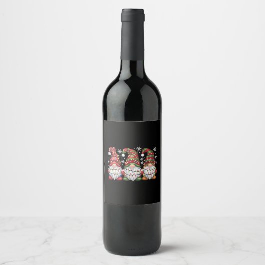 Drie Kabouters Buffalo Plaid Rode Kerst Wijn Etiket (Voorkant)