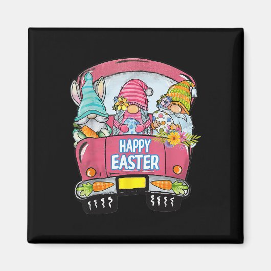 Drie kabouters in Truck Bunny Egg Gelukkige Paasda Magneet (Voorkant)