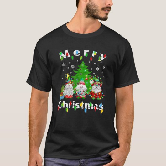 Drie kabouters Merry Christmas Light Tree Gnome Fa T-shirt (Voorkant)