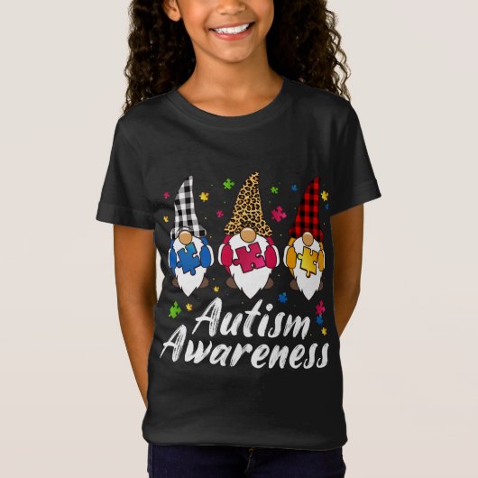 Drie kabouters met puzzel Leopard Plaid Autisme A T-shirt (Voorkant)