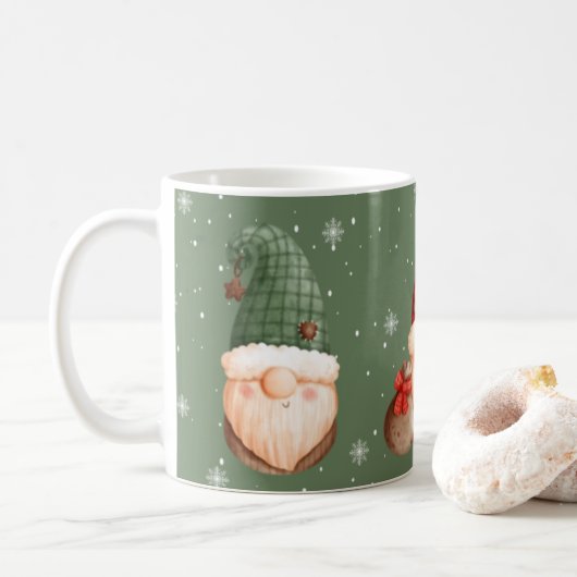 Drie kabouters Sneeuwvlok Rood Groen Kerstcadeau Koffiemok (Met donut)