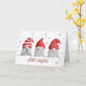 Drie Kabouters Waterverf Baard Hoed Rood Wit Kerst Kaart (Gele Bloem)