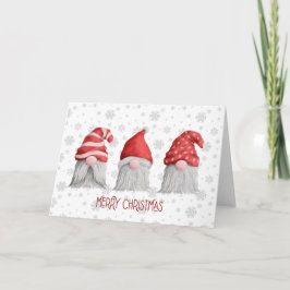 Drie Kabouters Waterverf Baard Hoed Rood Wit Kerst Kaart