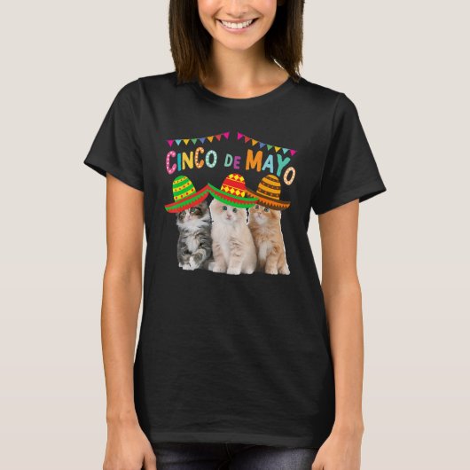Drie Kat Dragen Cinco De Mayo Petten Kat Kitten T-shirt (Voorkant)
