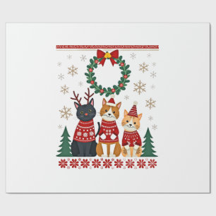 Drie kat grappige kerst kat lelijke kerst trui Mij Cadeaupapier