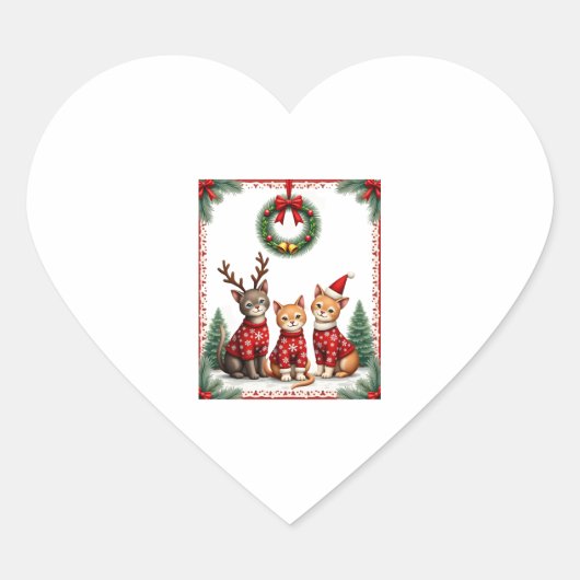 Drie kat grappige kerst kat lelijke kerst trui mij hart sticker (Voorkant)
