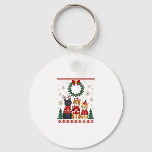 Drie kat grappige kerst kat lelijke kerst trui mij sleutelhanger