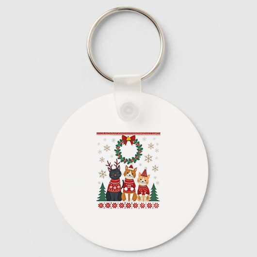 Drie kat grappige kerst kat lelijke kerst trui mij sleutelhanger (Voorkant)