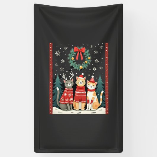 Drie kat grappige kerst kat lelijke kerst trui Mij Spandoek (Verticaal)