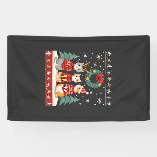 Drie kat grappige kerst kat lelijke kerst trui Mij Spandoek (Horizontaal)