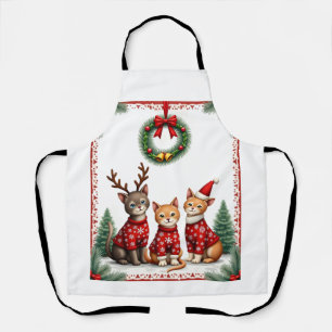 Drie Kat Grappige Kerst Kat Lelijke Kerstman Trui Schort