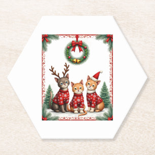 Drie kat grappige kerst kat lelijke kersttrui mij kartonnen onderzetters