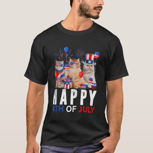 Drie kat Happy 4th van juli Balloon Lover Independ T-shirt (Voorkant)