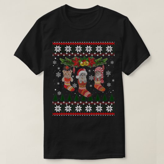 Drie kat in Sock Funny kerstkat lomp sw T-shirt (Design voorkant)