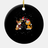 Drie kat kerstkerstmis Kat Santa Hat en Ligh Keramisch Ornament (Achterkant)