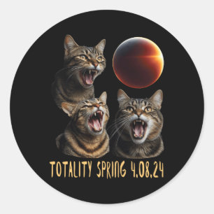 Drie Kat Maan 3 Wolfs Zonne 2024 Verduistering Tot Ronde Sticker